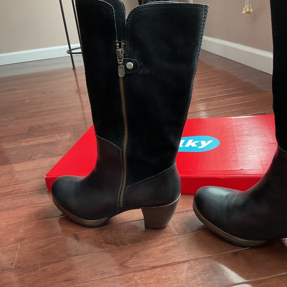 WOLKY DELVINA BLACK LEATHER -SUEDE BOOTS SIZE 9 USA, SIZE 40EU NEW